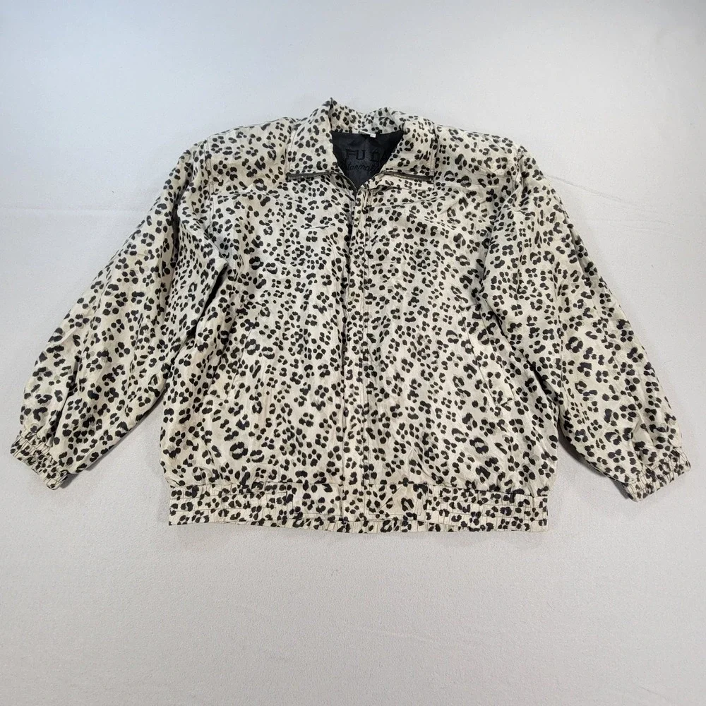 Fuda International Jacket Vintage 100% Silk Leopard Print 90s Y2K Women's XL